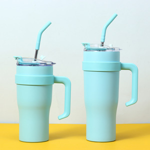 Vaso térmico <span class=keywords><strong>de</strong></span> acero inoxidable <span class=keywords><strong>de</strong></span> 40 oz con asa, tapa y pajita, para café helado, para coche, botella con aislamiento al vacío y diseño degradado - Product Image 2