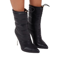Chaussures en matériau PU de couleur noire pour femmes, bottes à talons, escarpins de styliste pour dames, étiquettes personnelles, en cristal,
