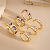 Étanche Vintage Empilable Bagues De Luxe Grand Coloré Zircon Pierre Cadeau Anneaux Femmes Réel 18K Plaqué Or Anneau Ouvert Ensemble