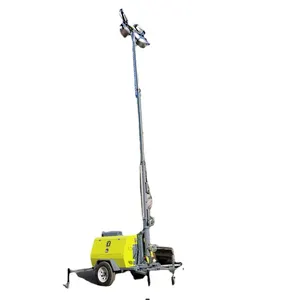 Portable long hours diesel-driven 9m hydraulic light tower 4*500W LED mobile light tower
