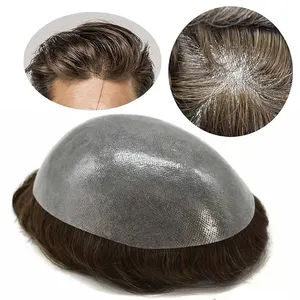 PU with lace hair stock fine mono lace men hair toupee human hair replacement system