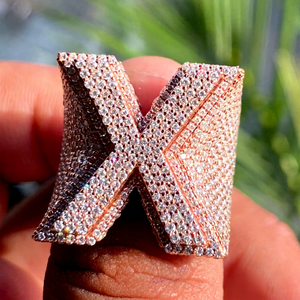 New Adorable Customized X <b>Initial</b> Letter Hip Hop Wedding <b>Ring</b> Brilliant Lab Grown Diamonds 10Kt Rose Gold for Party Anniversary - Product Image 1