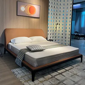 Professionele Fabricage Moderne Luxe Design Slaapkamer Kingsize Bed Houten Frame Lederen Bed Met Hoofdeinde