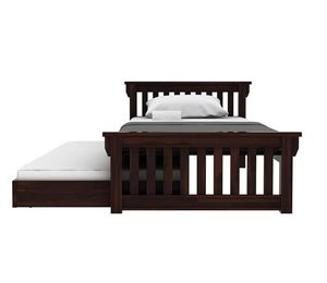 Lit simple en bois de sheesham massif de qualité supérieure avec lit gigogne intégré et rangement, cadre de lit moderne en bois avec tête de lit à lattes, mobilier - Product Image 5