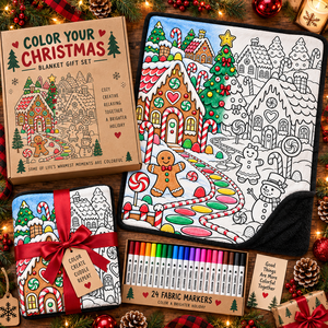 Manta de Franela Personalizada para Colorear de Navidad con 24 Marcadores para Niños, Manta de Arte DIY con Diseño de Casa de Dulces, Hombre de Jengibre y Muñeco de Nieve - Product Image 3