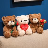 Rozenbeer Teddybeer met bloem Cartoon Korte Pluche 11CM-30CM PP Katoen Valentijnsdag Cadeau Unisex 7-14 Jaar Groothandel