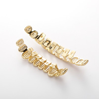 Grillz en laiton plaqué or 14K, 10 dents, zircone cubique ronde 5A 8A, ensemble pour dents supérieures et inférieures, style Hip Hop, bijou buccal pour usage quotidien