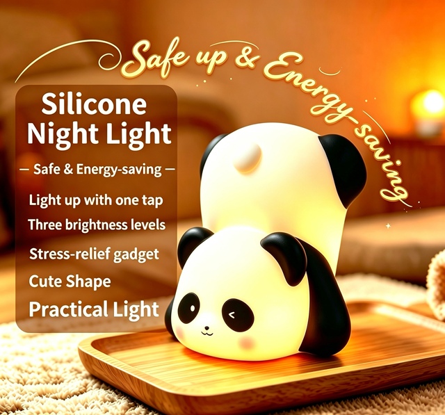 Cute Panda Silicone Night Light Tap Control LED Bedside Lamp for Kids Bedroom Baby Nursery Decor