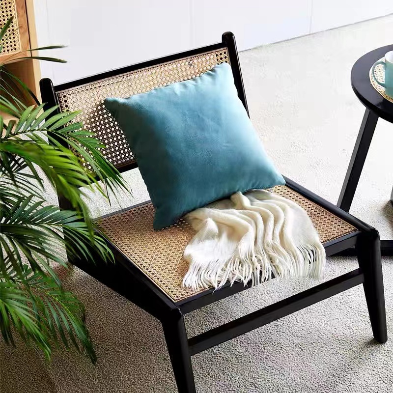 Modern single living room oak wood rattan wicker leisure indoor home furniture lounge chair