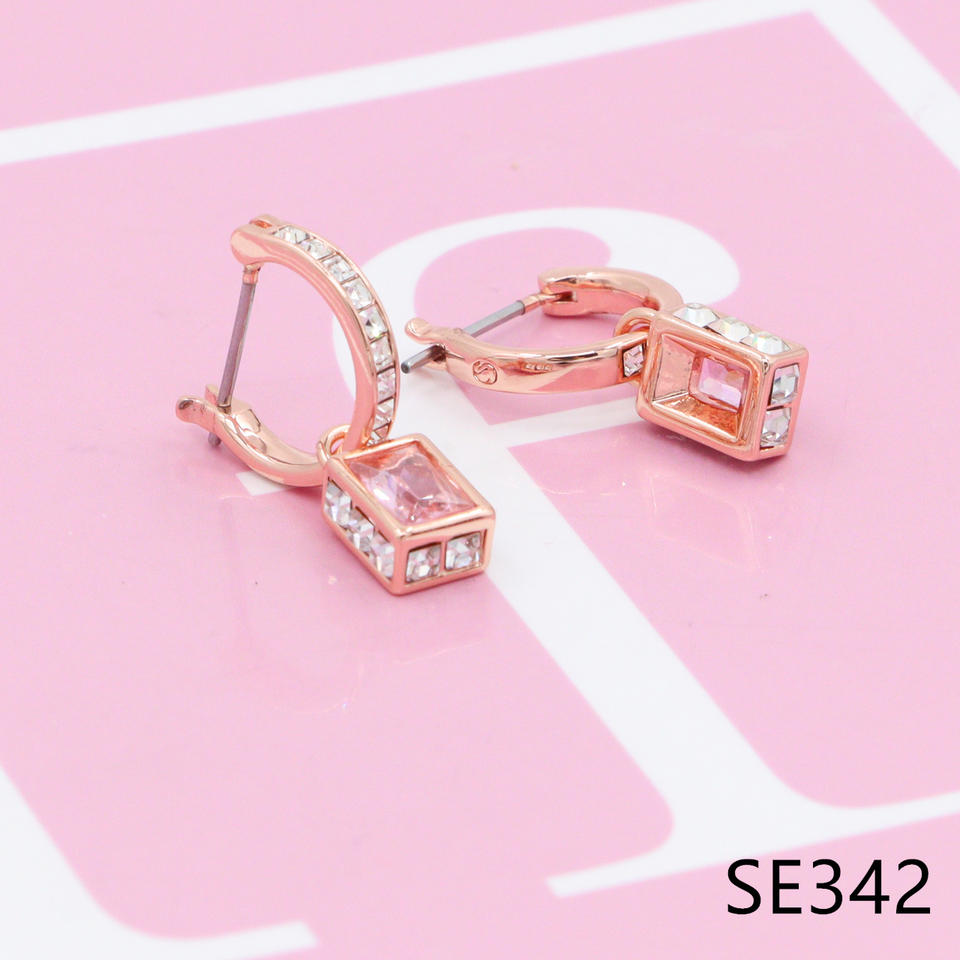 SFB2-S Rose Gold Color Rectangular Stud Huggie Earrings Sparkling ...