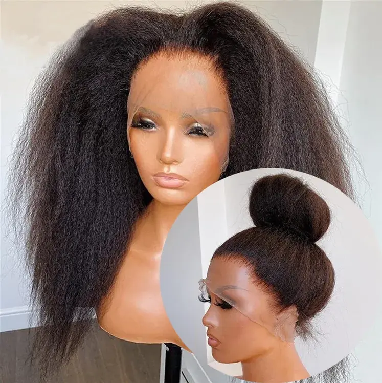 Cheap kinky straight wig human hair lace front hd 13x6 360 hd lace frontal wig vendor yaki kinky with natural edges