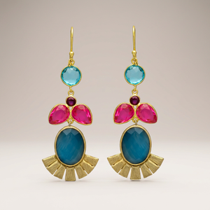 Pendientes Étnicos en Tono Dorado y Plateado con Cuarzo Azul Claro para Boda o Compromiso - Product Image 2