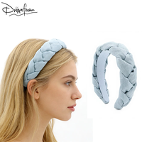 DREAM FASHION Bandeau en denim bleu clair tressé, couleur unie, personnalisé, accessoires pour cheveux pour femmes, décontracté, spa, élégant, de haute qualité, fait main