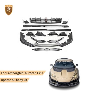 Kit carrosserie aérodynamique en carbone sec style AE pour <span class=keywords><strong>Lamborghini</strong></span> <span class=keywords><strong>Huracan</strong></span> LP610 <span class=keywords><strong>EVO</strong></span> : Lame avant, canards de pare-chocs, jupes latérales, diffuseur arrière - Product Image 1