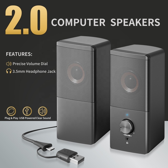 Compact Desktop Speakers Delivering Clear Sound,Easy Plug-and-Play USB Power,and Precise Volume Dial for Perfect Audio Control