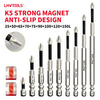 LJ-01-20 9 embouts de tournevis magnétiques antidérapants K5 PH2 en acier S2 à double rainure, télescopiques 25-150mm, boîte DIY OEM Vente en gros