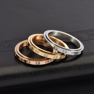 Non Tarnish Fine 14k 18k Gold Plated 316L Stainless Steel Fashion Zircon Wedding Fidget <b>Ring</b> Band for Women <b>Men</b> - Product Image 2