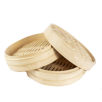 Cuiseur vapeur fait main artisanal traditionnel de 6 à 10 pouces panier à 2 niveaux avec couvercle pour boulettes de bambou naturel