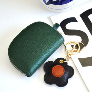 Cute Sheepskin Leather Key Chain Flower Key Ring Pendant Copper Metal Durable and Stylish
