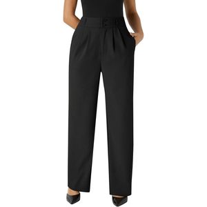 Pantalon de travail formel taille haute pour femme 2025 avec boutons, respirant, extensible, coupe large - Product Image 1