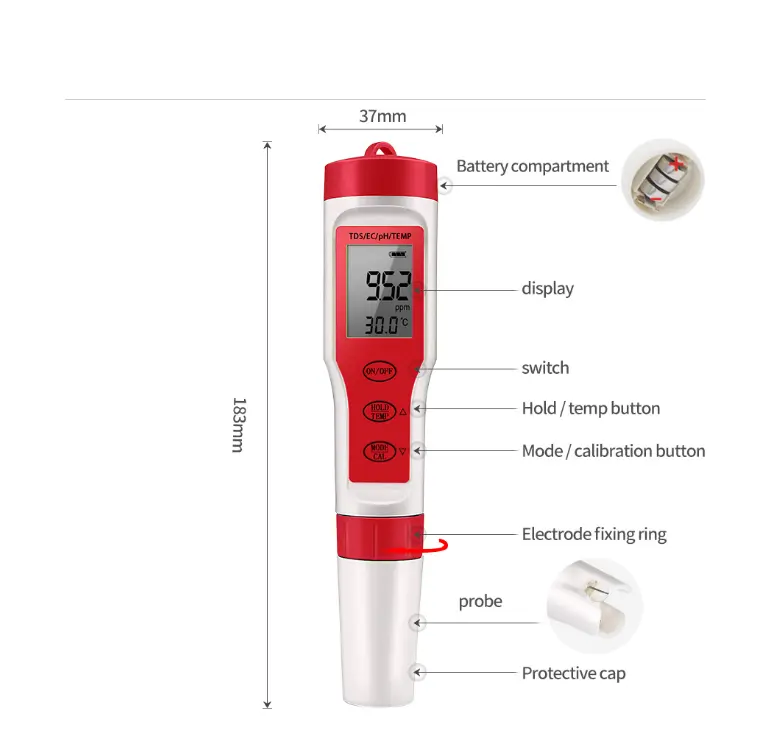 PH Ez9908 4 en 1 Kit de Test d'eau multifonctionnel Type stylo HeldHold PH TDS EC compteur de température