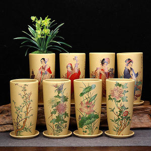 Mini pot <span class=keywords><strong>en</strong></span> argile violette Yixing peint à la main, pot de bonsaï de bureau pour plantes succulentes, idéal pour les plantes d'intérieur <span class=keywords><strong>en</strong></span> forme de souche ancienne - Product Image 1