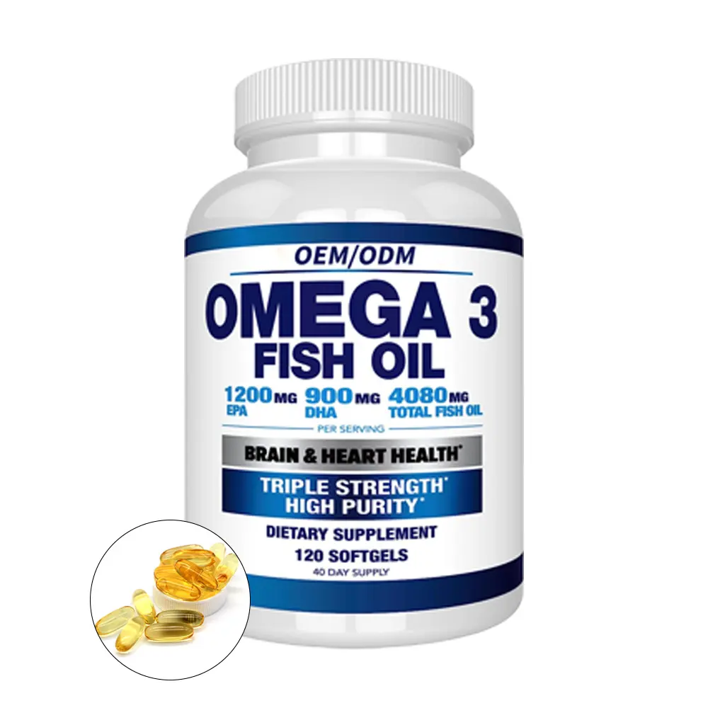 Cápsulas de aceite de pescado de etiqueta privada omega 3 CoQ10 compatible con la presión arterial salud del corazón Omega 3 aceite de pescado Softgel