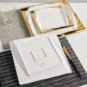 Ensemble d'assiettes carrées <span class=keywords><strong>de</strong></span> luxe en céramique dorée, <span class=keywords><strong>vaisselle</strong></span> en porcelaine - Product Image 6