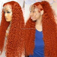 Peluca de Cabello Virgen Rizado con Densidad del 200%, Ondulado Profundo, Liso, HD 13x6, Color Jengibre, Peluca de Encaje para Mujeres Negras