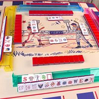 Jeu de Mahjong Thème Baseball Américain 160 Tuiles Acryliques Gravées Couleurs Vives Joueurs Sportifs Joker Vent Dragon pour Cadeau