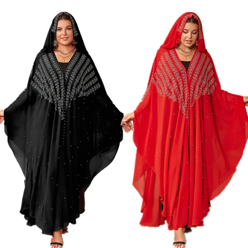 Muslimische Kapuzen roben Boubou African Abaya Kleider für Frauen Elegante Chiffon Perlen Langes Kleid Damen Traditionelle Afrika Kleidung