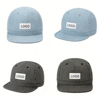 Casquette de travail à 6 panneaux en coton rayé avec patch tissé personnalisé, casquette de baseball vierge à rayures fines pour hommes et femmes, style vintage pour usage quotidien