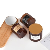 Vente directe usine – Pots à bougies en verre ambré à large ouverture de 15 oz, pour cire parfumée, support vide de luxe avec couvercle métallique, impression offset