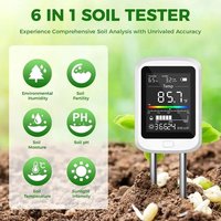 Testeur de sol numérique 6-en-1, pH-mètre (3,5-9,0), précision 0,1pH, détection des nutriments, humidité, température, luminosité, lumière du soleil, plante de jardin