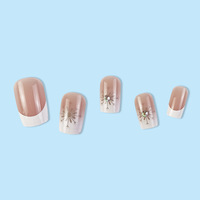 Vente en gros de faux ongles super populaires, 24 pièces, forme carrée, motif flocon de neige français