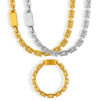 Ensemble collier et bracelet unisexe en acier titane, maillons carrés, fermoirs larges, style hip-hop, best-seller transfrontalier