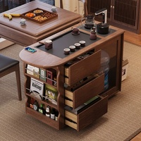 Table à thé mobile moderne et minimaliste en bois, meuble de salon avec théière intégrée, station de thé compacte pour balcon, rangement facile