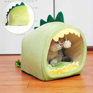 Cama para Gatos con Diseño de Dinosaurio Verde y Rosa, con Almohada Acolchada Extraíble y Lavable - Product Image 4
