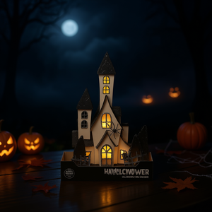 Décoration lumineuse en carton pour maison hantée, 13,5 pouces, décoration de table d'Halloween, alimentée par piles LED - Product Image 2