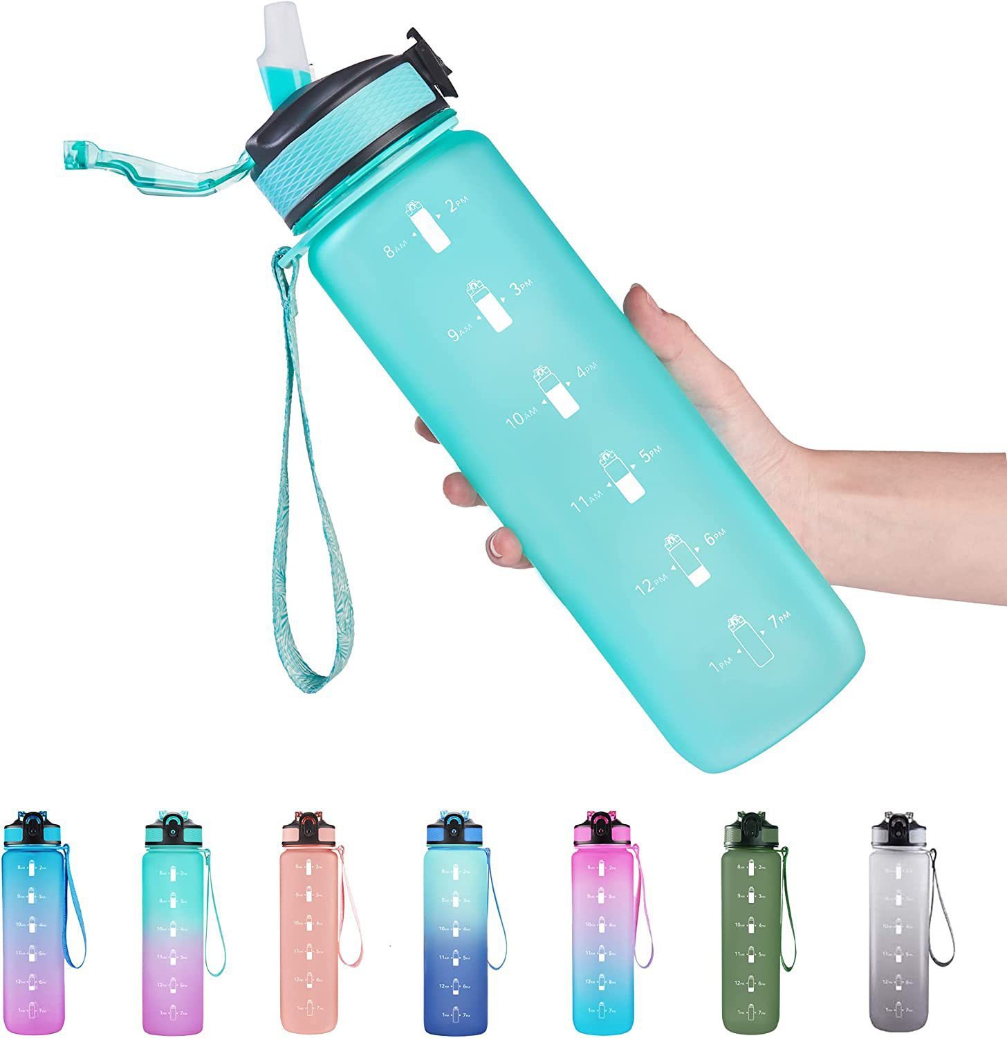 1000ml Plastic Tritan BPA Free Gym Water Bottle with Time Marker