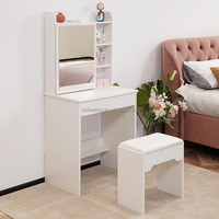 Coiffeuse moderne en bois avec miroir LED, tabouret, 7 étagères et 1 grand tiroir pour chambre à coucher