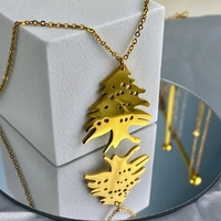 Collier avec pendentif en forme d'arbre de cèdre et de drapeau, en acier inoxydable, couleur or/acier, bijoux ethniques pour hommes et femmes, cadeaux