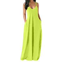 Robe longue maxi décontractée d'été pour femme, sans manches, sexy, col en V, bretelles réglables, coupe ample, grande taille
