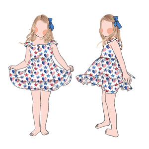 4 juillet été à volants manches filles tunique haut short ensemble avec mignon imprimé princesse bébé vêtements costumes - Product Image 3