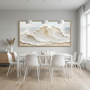 Wall Art Hand Painted on Beige White Canvas <b>Large</b> Nature Sea Scene Artwork for Living Room House Home Decoration Interior - Product Image 1