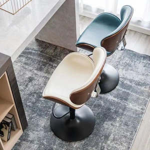 Chaise de bar en cuir véritable sur mesure avec pieds en acier pour comptoir de cuisine Tabouret pivotant réglable - Product Image 5