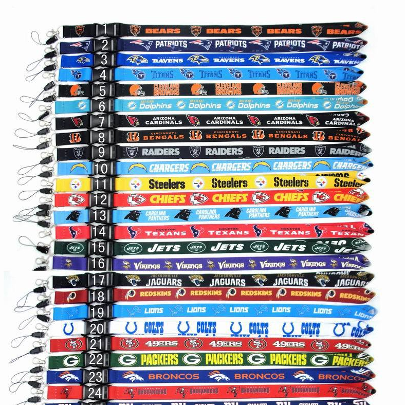 Wholesale Thermal Transfer Nfl football Team logo Lanyard Club/badge/key/work Permit/mobile Phone Sling Release Lanyard