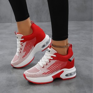 Zapatillas deportivas transpirables de punto para mujer con amortiguación de aire, tacón oculto, con cordones, ligeras, para caminar y hacer ejercicio diario. - Product Image 4