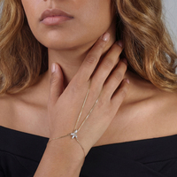 RINNTIN APV Nouvelle Chaîne Géométrique Simple Bague Bracelet Doigt Femme Argent Sterling 925 Plaqué Or Chaîne Doigt Main Bracelet