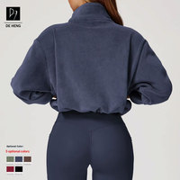 Sweat-shirt de sport pour femmes, veste à col rond coupe régulière, taille plus, avec fermeture éclair personnalisée, coupe courte, polaire, vêtements de yoga